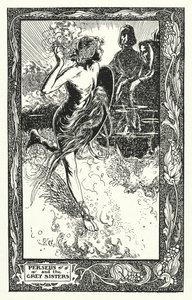 Perseusz i Szare Siostry (litografia) autorstwa Thomas Heath Robinson
