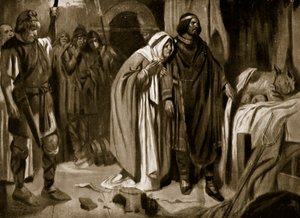 Królowa Ethelburga przekonująca Ine of Wessex do rezygnacji z korony, 728, ilustracja z "Hutchinson