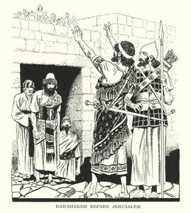 Rab-Szeksz przed Jerozolimą (litografia) autorstwa Thomas Heath Robinson