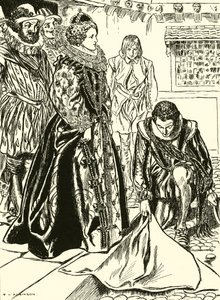 Raleigh rozpościera płaszcz przed Elżbietą (rycina) autorstwa Thomas Heath Robinson