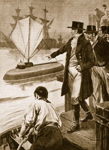 Robert Fulton we Francji pokazujący swój okręt podwodny "Nautilus" w akcji (litografia)