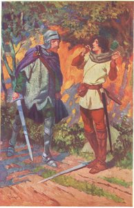 "Robin!" zawołała. "Nie znasz mnie Nie znasz swojej Marion (kolorowa litografia) autorstwa Thomas Heath Robinson
