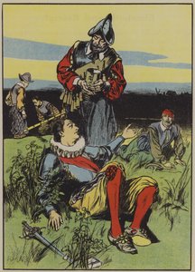 Sir Philip Sidney i umierający żołnierz (kolorowa litografia) autorstwa Thomas Heath Robinson