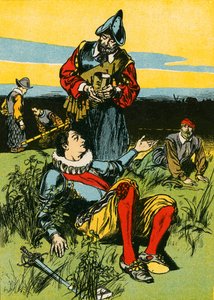 Sir Philip Sidney i umierający żołnierz (kolorowa litografia) autorstwa Thomas Heath Robinson