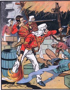Zniszczenie magazynu w Delhi (kolorowa litografia) autorstwa Thomas Heath Robinson