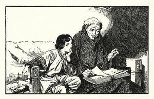Przyszły król Alfred podczas edukacji (litografia) autorstwa Thomas Heath Robinson