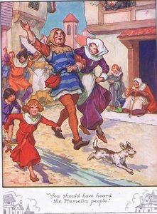 "Powinieneś słyszeć ludzi z Hamelin" (kolorowa litografia) autorstwa Thomas Heath Robinson
