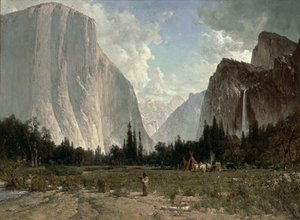 Wodospad Bridal Veil, Yosemite, ok. 1870-84 (olej na płótnie) autorstwa Thomas Hill