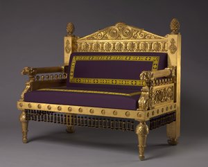 Sofa, twórca Unknown Maker, ok. 1802-1807 (pozłacane drewno, reprodukcja wełny tapicerki)