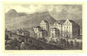 New Bridewell, Salisbury Craigs i fotel Artura z Calton Hill (rycina) autorstwa Thomas Hosmer (after) Shepherd