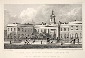 Azyl dla żeńskich sierot, Westminster, z pubu „Londyn i jego okolice w XIX wieku”. Jones und Co., 1827-1829 autorstwa Thomas Hosmer Shepherd