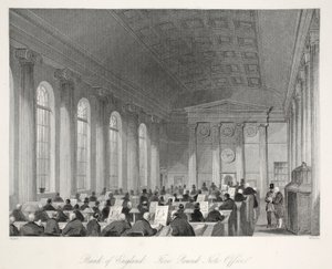 Bank of England - Five Pound Note Office, z pubu „London Interiors withich Costumes and Ceremonies”. Joseph Mead, Londyn, c.1843 (rycina stalowa) autorstwa Thomas Hosmer Shepherd