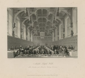 Ławki i posłowie "biorący udział w dyskusji" w Middle Temple Hall autorstwa Thomas Hosmer Shepherd