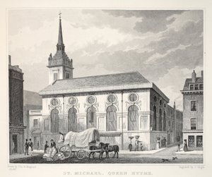 Kościół św. Michała, Queenhithe, z pubu „Londyn i jego okolice w XIX wieku”. Jones und Co., 1827-1829 autorstwa Thomas Hosmer Shepherd