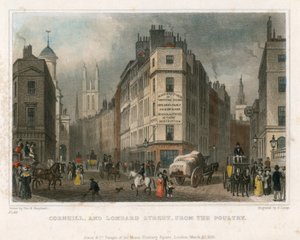 Cornhill i Lombard Street, Londyn, od Poultry autorstwa Thomas Hosmer Shepherd