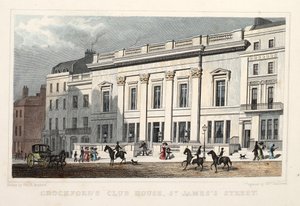 Crockfords Club House, St. James Street. Pub. 1828 (ręcznie kolorowane grawerowanie) autorstwa Thomas Hosmer Shepherd