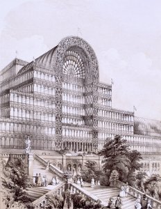 Kryształowy Pałac w Sydenham, front Wielkiego Transeptu, ok. 1854 r. autorstwa Thomas Hosmer Shepherd