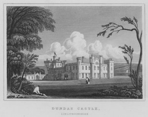 Zamek Dundas, Linlithgowshire (grawerowanie) autorstwa Thomas Hosmer Shepherd