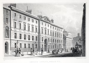 Urząd akcyzowy, Broad Street, z pubu „Londyn i okolice w XIX wieku”. Jones und Co., 1827-1829 autorstwa Thomas Hosmer Shepherd