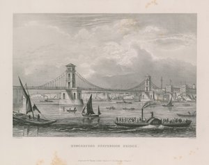 Hungerford Suspension Bridge przecinający Tamizę autorstwa Thomas Hosmer Shepherd
