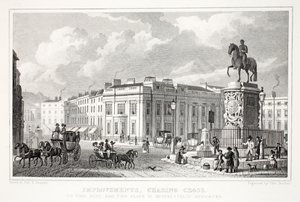 Ulepszenia, Charing Cross, z pubu „Londyn i jego okolice w XIX wieku”. Jones und Co., 1827-1829 autorstwa Thomas Hosmer Shepherd