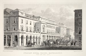 Opera włoska, Haymarket, z pubu „Londyn i okolice w XIX wieku”. Jones und Co., 1827-1829 autorstwa Thomas Hosmer Shepherd
