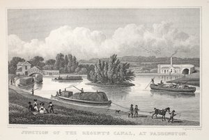 Skrzyżowanie Kanału Regenta w Paddington, z pubu „Londyn i jego okolice w XIX wieku”. Jones und Co., 1827-1829 autorstwa Thomas Hosmer Shepherd