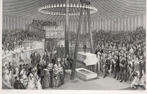 Wmurowanie pierwszego kamienia na Nowej Królewskiej Giełdzie, z pubu „London Interiors withich Costumes and Ceremonies”. Joseph Mead, Londyn, c.1843 (rycina stalowa) autorstwa Thomas Hosmer Shepherd