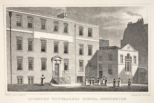 Licencjonowana szkoła Victuallers School, Kennington, z pubu „Londyn i jego okolice w XIX wieku”. Jones und Co., 1827-1829 autorstwa Thomas Hosmer Shepherd