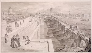 London Bridge stary i nowy, Londyn, 1831 autorstwa Thomas Hosmer Shepherd