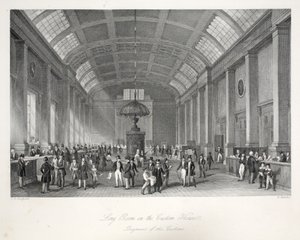 Long Room w Custom-House, z pubu „London Interiors with Your Costumes and Ceremonies”. Joseph Mead, Londyn, c.1843 (rycina stalowa) autorstwa Thomas Hosmer Shepherd