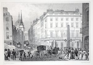 Ludgate Hill, z Fleet Street, z pubu „Londyn i okolice w XIX wieku”. Jones und Co., 1827-1829 autorstwa Thomas Hosmer Shepherd