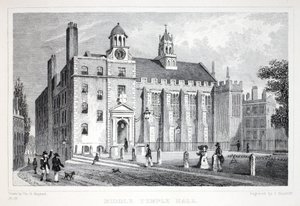 Middle Temple, z pubu „Londyn i jego okolice w XIX wieku”. Jones und Co., 1827-1829 autorstwa Thomas Hosmer Shepherd