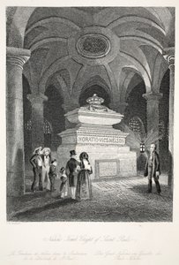 Grób Nelsona w Krypcie św. Pawła z pubu „London Interiors withich Costumes and Ceremonies”. Joseph Mead, Londyn, c.1843 (rycina stalowa) autorstwa Thomas Hosmer Shepherd