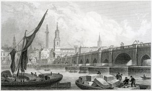 Old London Bridge, z Southwark, 1829 autorstwa Thomas Hosmer Shepherd