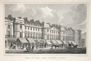 Część East Side, Regent Street, z pubu „Londyn i jego okolice w XIX wieku”. Jones und Co., 1827-1829 autorstwa Thomas Hosmer Shepherd