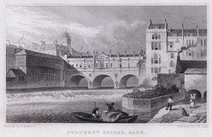 Pulteney Bridge, Bath (grawerowanie) autorstwa Thomas Hosmer Shepherd