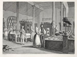 Klub Reform - kuchnia, z pubu „London Interiors with Your Costumes and Ceremonies”. Joseph Mead, Londyn, c.1843 (rycina stalowa) autorstwa Thomas Hosmer Shepherd
