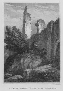 Ruiny zamku Roslyn koło Edynburga (rycina) autorstwa Thomas Hosmer Shepherd