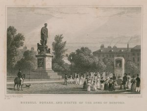 Russell Square i pomnik księcia Bedford autorstwa Thomas Hosmer Shepherd