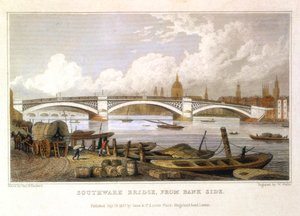Most Southwark od strony Bank Side, Londyn, 1817 autorstwa Thomas Hosmer Shepherd