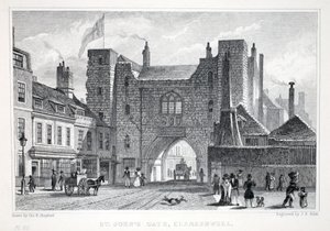 St Johns Gate, Clerkenwell, z pubu „Londyn i jego okolice w XIX wieku”. Jones und Co., 1827-1829 autorstwa Thomas Hosmer Shepherd