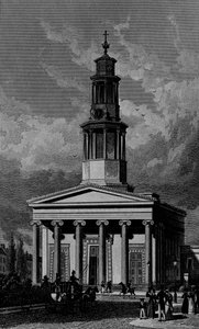 Kościół St. Pancras, front zachodni, grawerowany przez Jamesa Tingle 1827 autorstwa Thomas Hosmer Shepherd