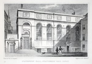 Stationers Hall, Stationers Hall Court, z pubu „Londyn i okolice w XIX wieku”. Jones und Co., 1827-1829 autorstwa Thomas Hosmer Shepherd