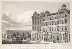 Świątynia Muz, Finsbury Square, z pubu „Londyn i jego okolice w XIX wieku”. Jones und Co., 1827-1829 autorstwa Thomas Hosmer Shepherd