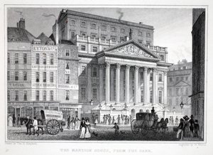 The Mansion House, z pubu „Londyn i jego okolice w XIX wieku”. Jones und Co., 1827-1829 autorstwa Thomas Hosmer Shepherd