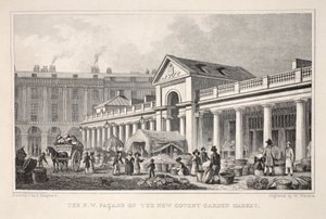 Potem w. Fasada targu New Covent Garden z pubu „Londyn i jego okolice w XIX wieku”. Jones und Co., 1827-1829 autorstwa Thomas Hosmer Shepherd