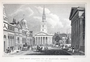 Nowe otwarcie kościoła św. Marcina, z Pall Mall East, z pubu „Londyn i jego okolice w XIX wieku”. Jones und Co., 1827-1829 autorstwa Thomas Hosmer Shepherd