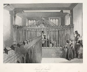 Tower of London, The Crown Jewel Room, z pubu „London Interiors withich Costumes and Ceremonies”. Joseph Mead, Londyn, c.1843 (rycina stalowa) autorstwa Thomas Hosmer Shepherd