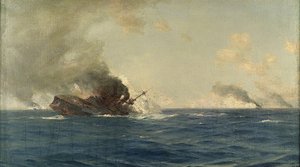 Zatonięcie okrętu "Scharnhorst" w bitwie o Falklandy, 8 grudnia 1914 r., ok. 1915 r. (olej na płótnie)